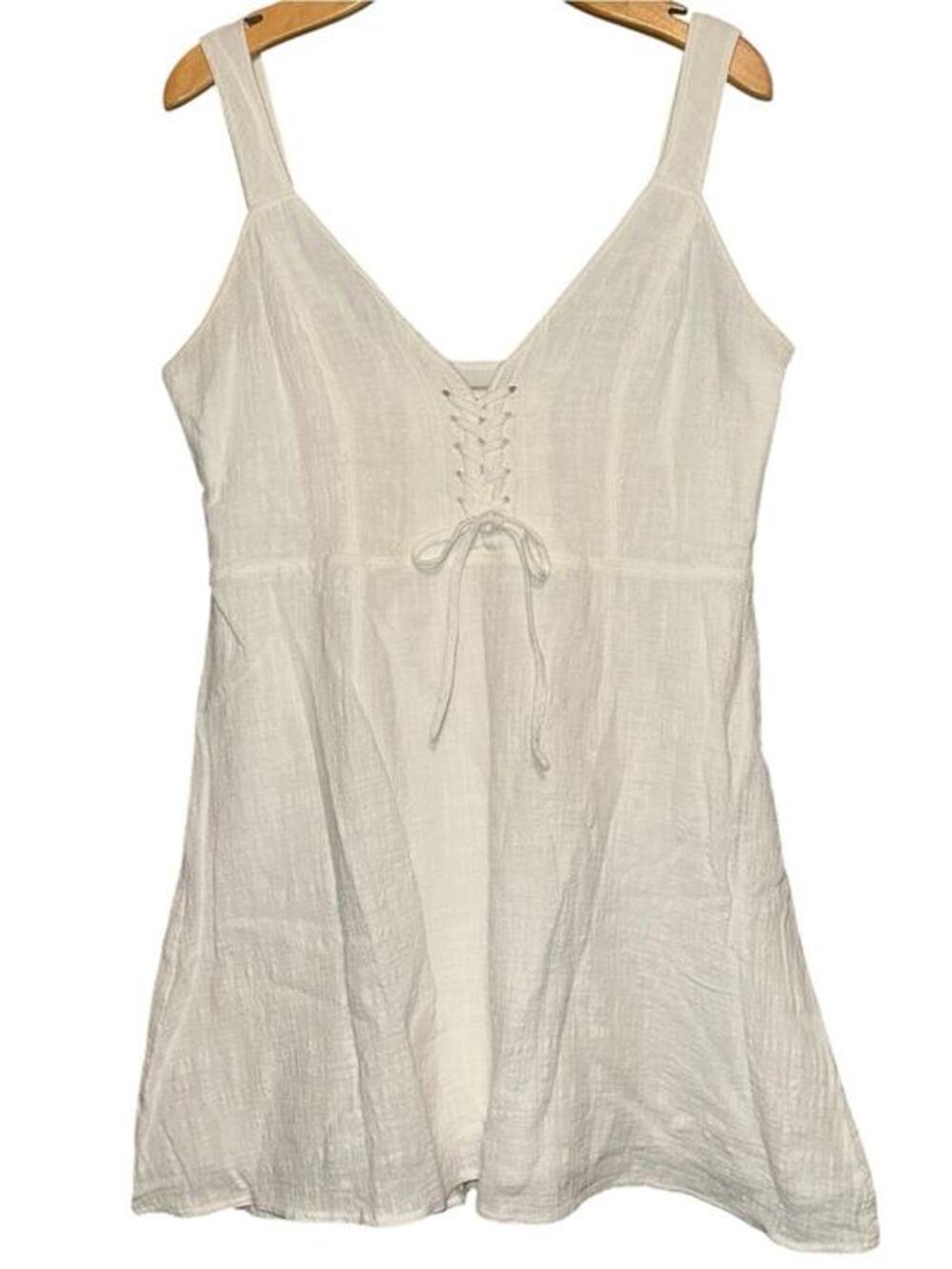 The East Order Women’s Size L White Cotton Lace Up Front Tank Mini Dress